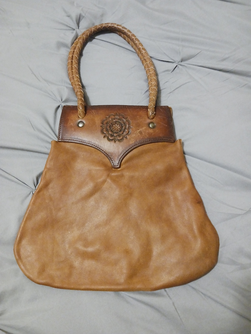 Vintage 60's Hand Tooled Leather Top Handle OOAK Bag - Picture 2 of 15